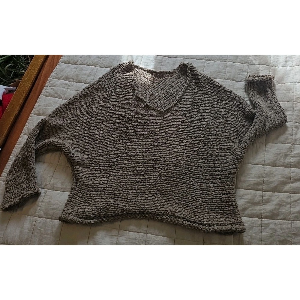 Free People Brown Taupe Chunky Open Knit Crop Sweater, Sz Medium